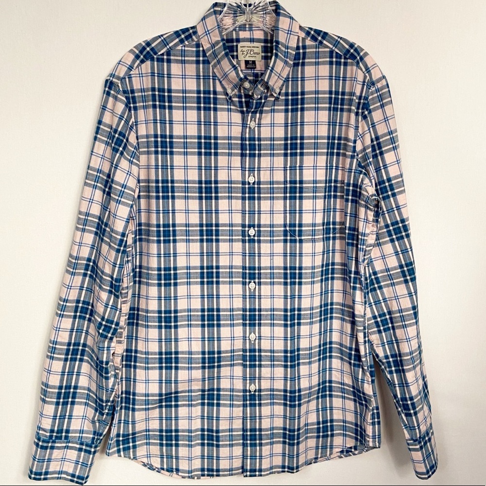 J. Crew Mens Size Medium Slim Stretch Long Sleeve Button Down Cotton Plaid Work‎